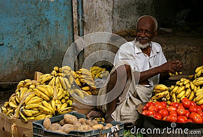 Fruit seller at the old town of Zabid, Yemen Editorial Stock Photo